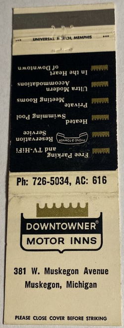 Tomahawk Motel (Devonshire Hotel, Downtowner Motor Inn) - Matchbook (newer photo)